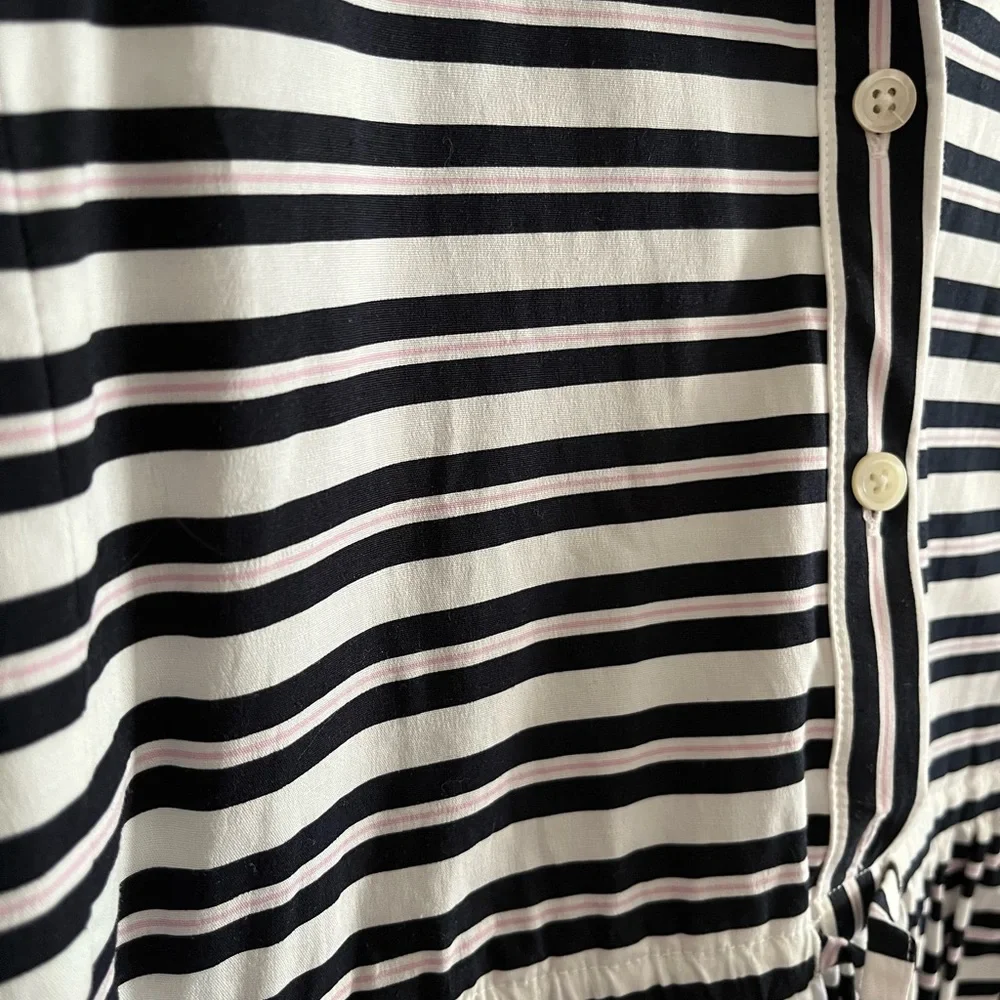 kate spade Black and White Striped Sleeveless Collared Midi Dress
